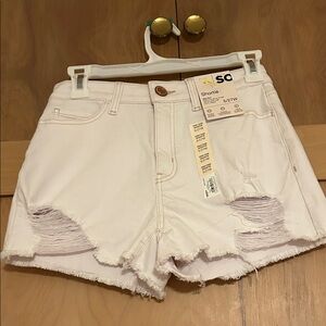 SO Women's Ripped Light Cream Jean Shorts